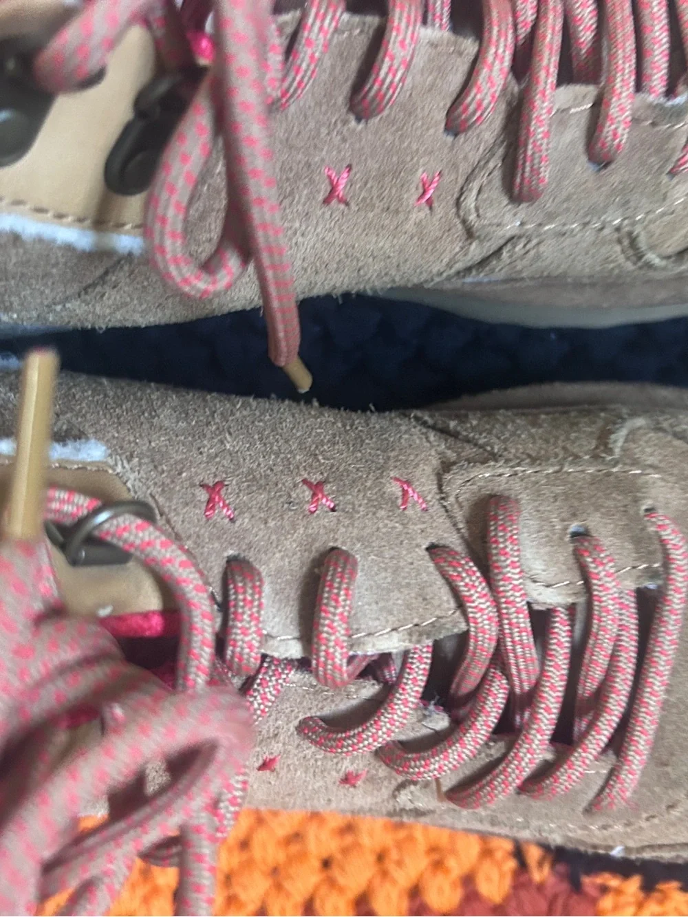 UGG Kids Brown Suede Boots with Pink Laces and Stitching